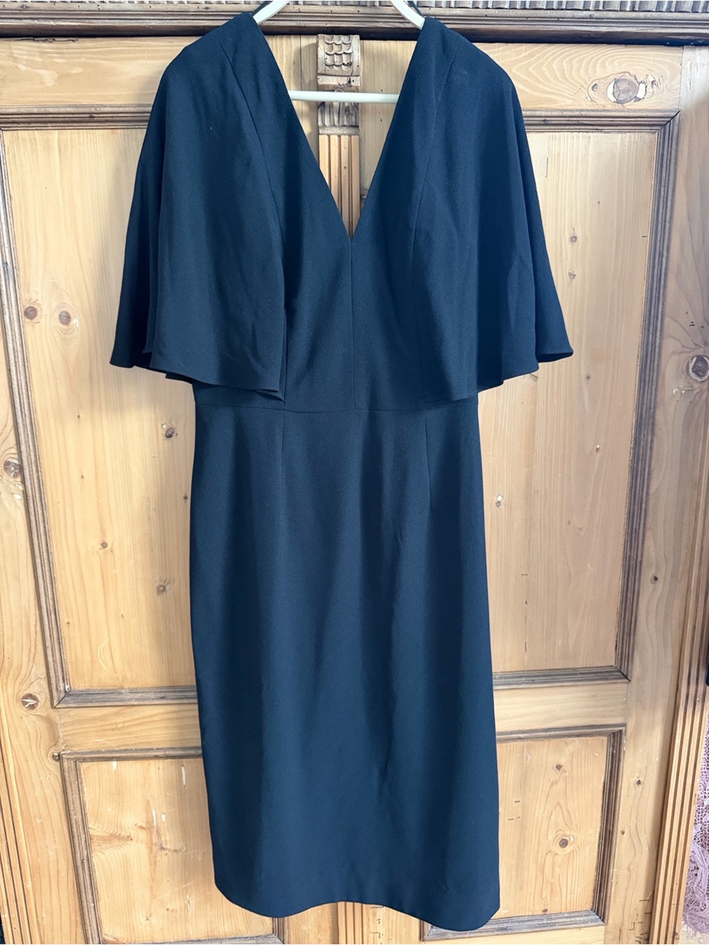 Dress the Population Black V-Neck Midi Dress with Cape Sleeves